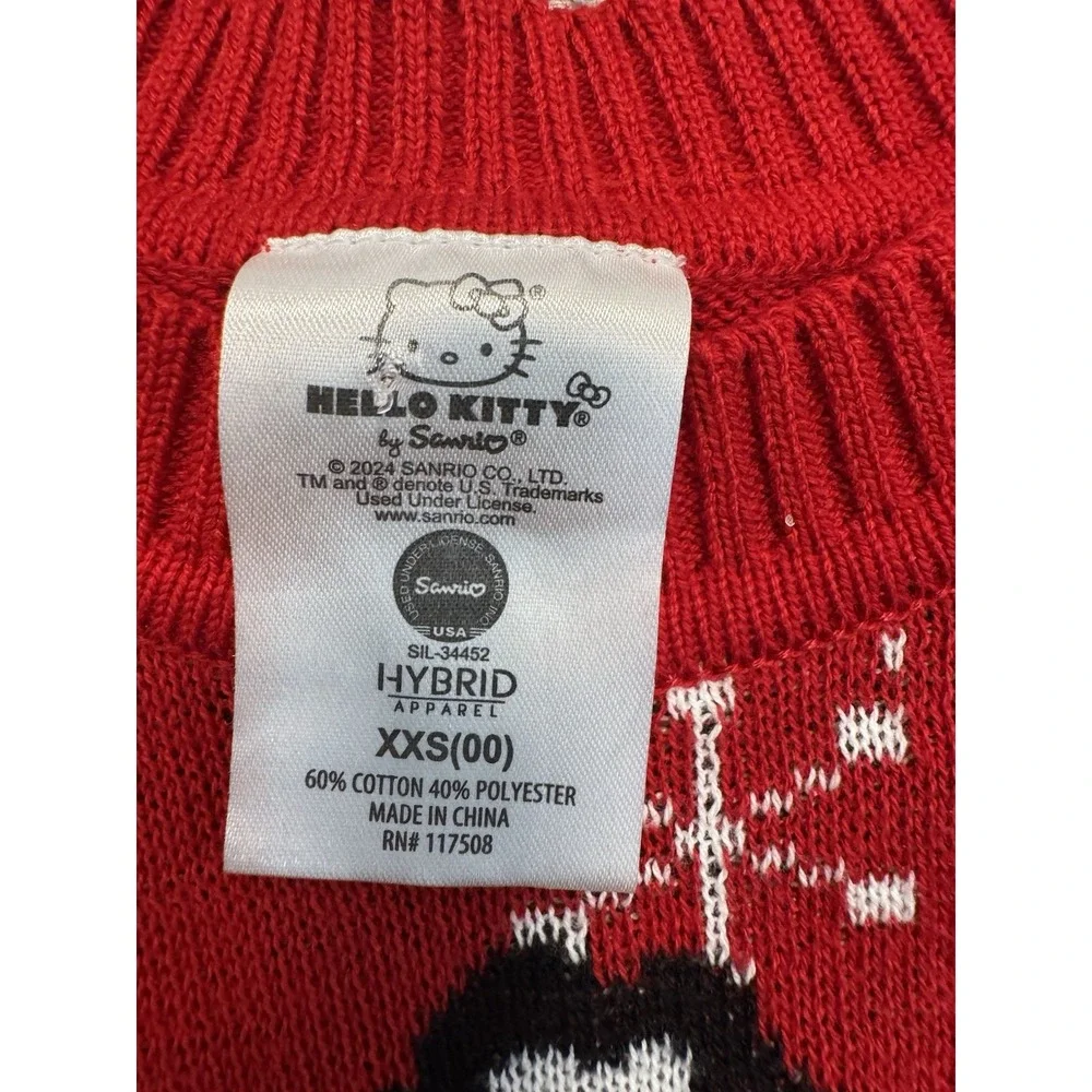 Hello Kitty Christmas Sweater Long Length Red And White Womens Size XXS‎